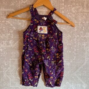 Vintage Baby Girl Purple Floral Corduroy Overalls Bunny Strawberry Patch 12M